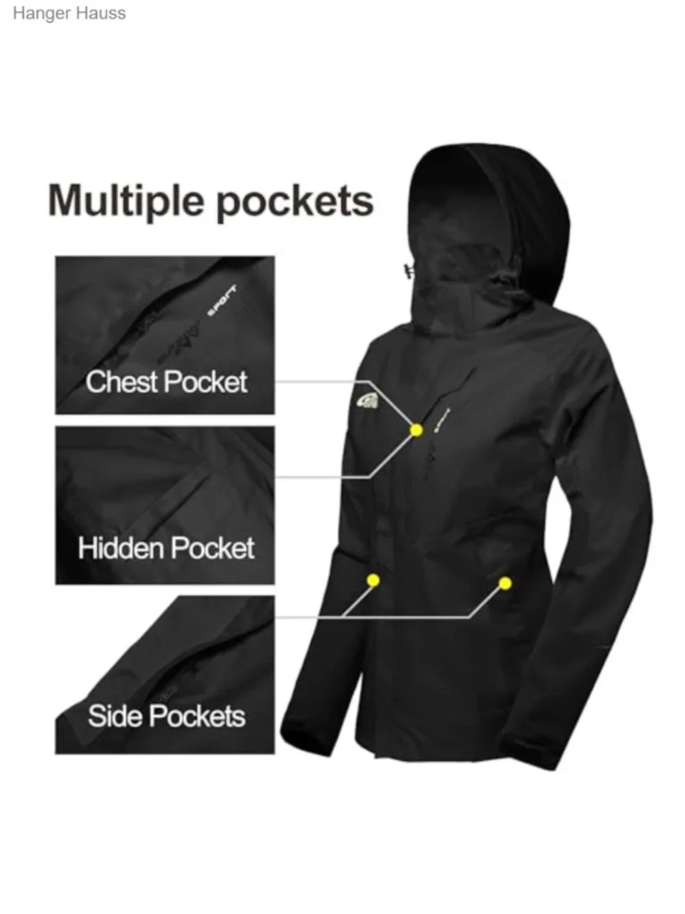 Women's Waterproof Rain Jacket with Detachable Hood Lightweight Outdoor